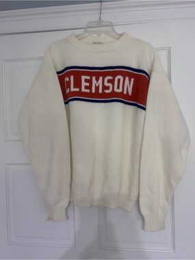 Clemson Retro Crewneck Sweater in Cream and Orange and Purple